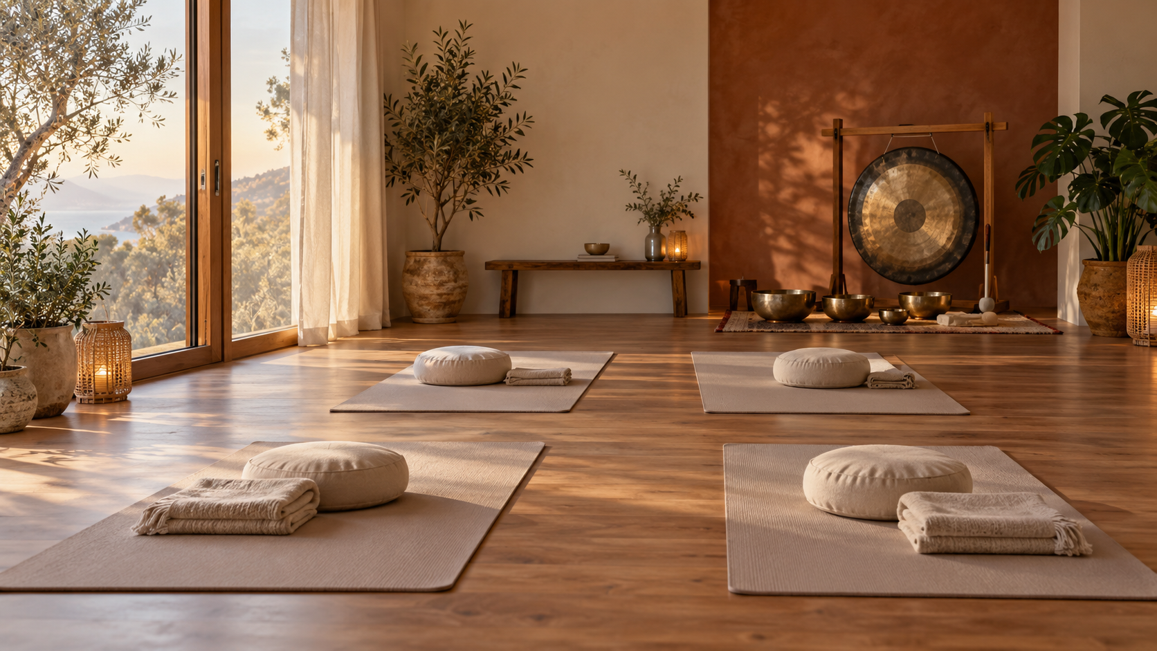 Espace calme aménagé pour le yoga et la relaxation